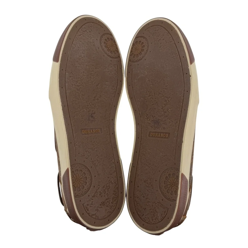 Durango Women Sandstone Floral Tooled Leather Boat Shoes Brown Loafers Size 10M